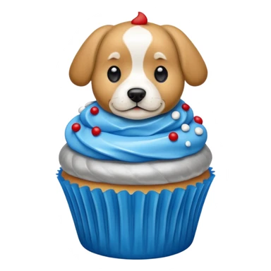 Cupcake  with a  dog  and with gloden and silver and blue and red icing  sticker