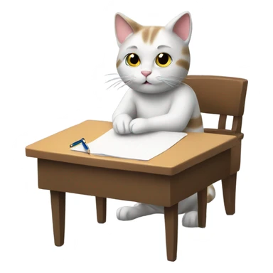 Cat sitting at desk writing sticker