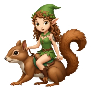 tiny forest elf long curly brown hair tattoos riding squirrel sticker