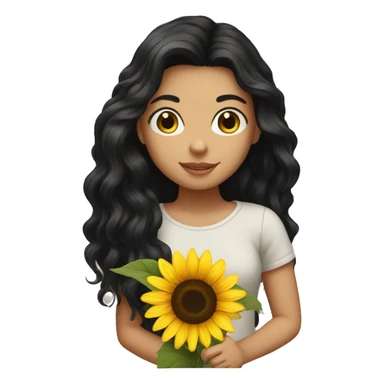 black hair white girl holding sunflower sticker