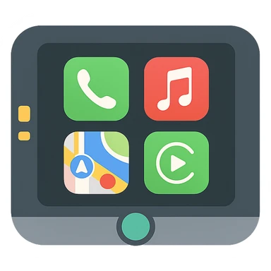 Apple CarPlay interface in a car, modern dashboard, vibrant colors, icon style sticker
