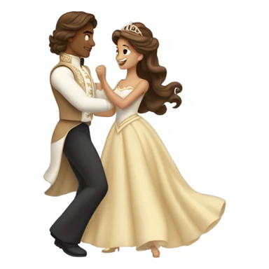 a princess with long brown hair and tan skin  dancing with a prince sticker
