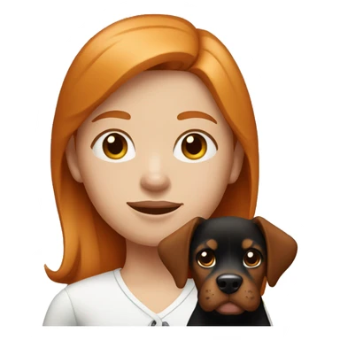 a ginger girl holding a black and brown dog with white mark above his nose sticker