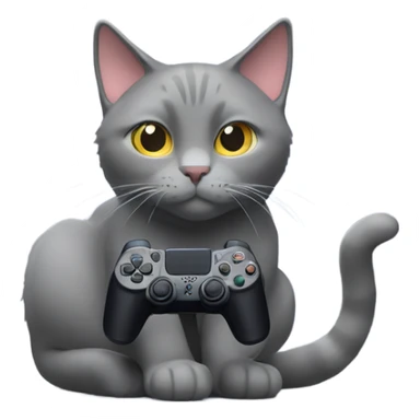 Gray cat with ps5 joystick sticker