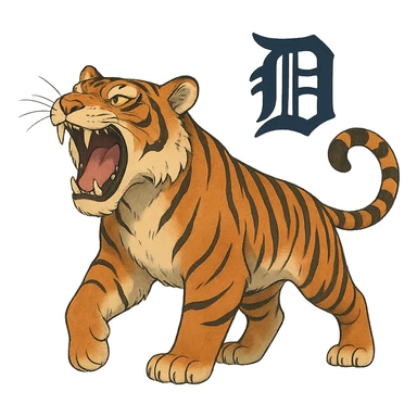 ghibli style Detroit Tigers roaring tiger sticker