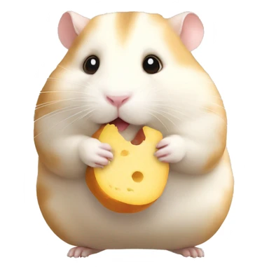 Hamster with chubby cheeks, eating sticker