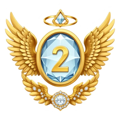 2st place award number in frame decorated with golden angel  wings and diamond stone sticker