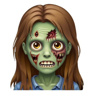 Girl zombie with brown long hair with teeth and serious face IOS style sticker