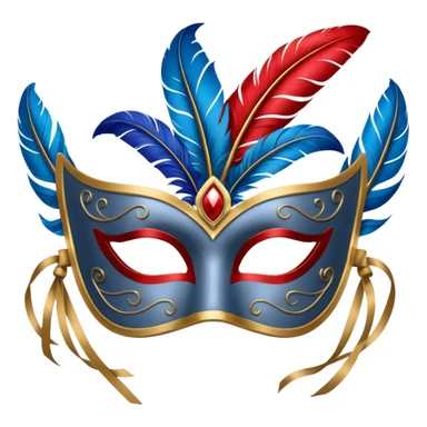 grey masquerade mask  with red and blue feathers sticker