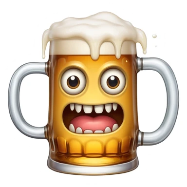 A wobbly beer tankard with eyes and teeth like a mimic monster, overflowing with beer sticker