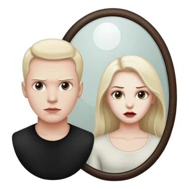 Man killer on mirror behind woman sticker