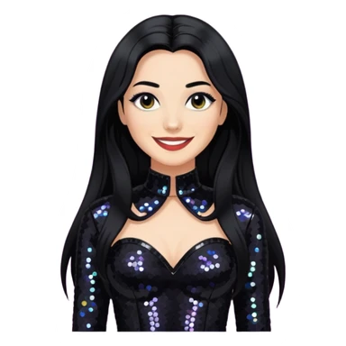 Janet Planet, Female Electropop Singer from Confidence Man with long black hair, black sequin outfit sticker
