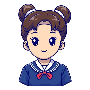 Ultra cute Japanese schoolgirl with high odango bun hairstyle wearing Japanese school uniform with sailor collar sticker