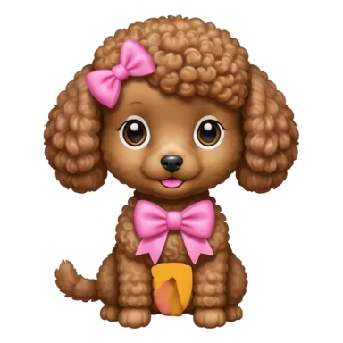 Brown toy poodle with pink bow sticker