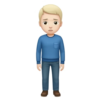 A sad man turns out his pockets and looks sadly at the camera sticker