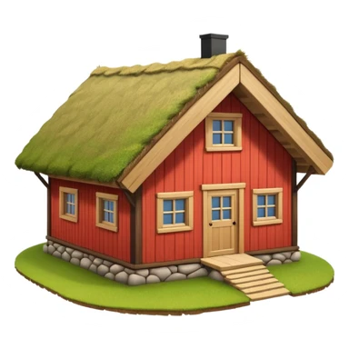 traditional Norwegian house with wooden walls, sod roof, minimal details, emoji style sticker