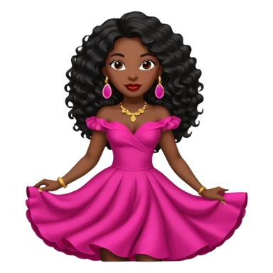 mature confident Black woman with long black wavy hair, pink lipstick, red dance dress, big earrings sticker