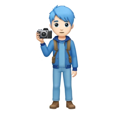 blue hair full body man with camera standing sticker