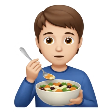 white man, brown hair, eating with a bowl sticker
