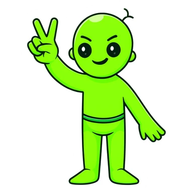 Hilarious green mutant with three arms making peace signs sticker