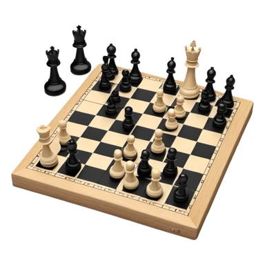 A chessboard with a few strategically placed pieces, including a king, queen, and pawns. The scene highlights the classic black and white squares of the board, emphasizing strategy and thoughtfulness in the game of chess. sticker