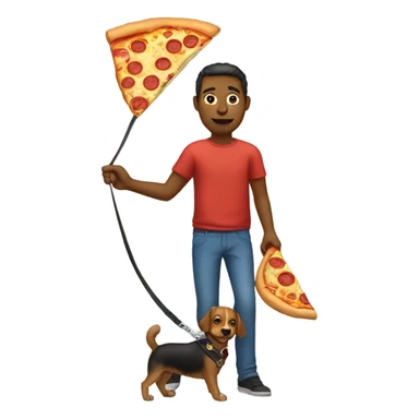 Man with dog and pizza sticker