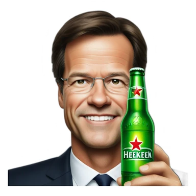 Mark Rutte with a Heineken beer sticker