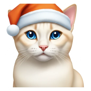 chubby flame point Siamese, white fur with orange accents and blue eyes wearing a red christmas hat  sticker