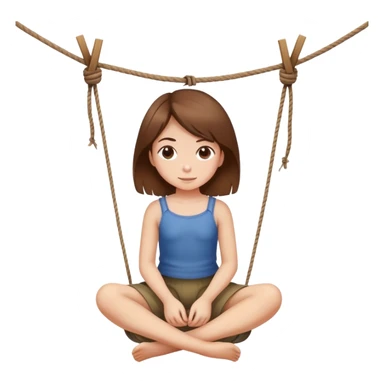 A girl with brown hair is sitting on a twine sticker