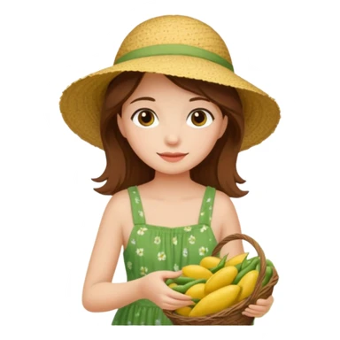 brown haired girl in garden picking green beans sticker
