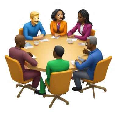 group discussion at a table colourful chairs sticker