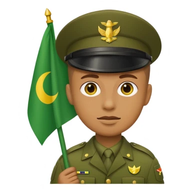 Yellow circle emoji of a soldier holding a green flag sticker
