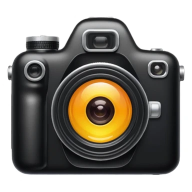 The camera features a solid black body with a shiny lens. sticker