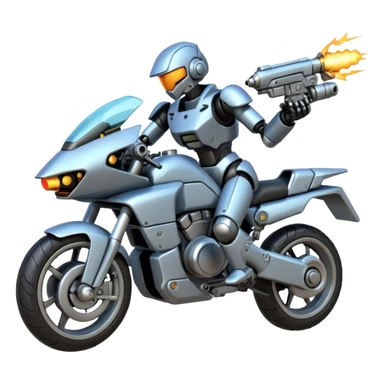 an mech shooting enemy mech motorcycle  sticker