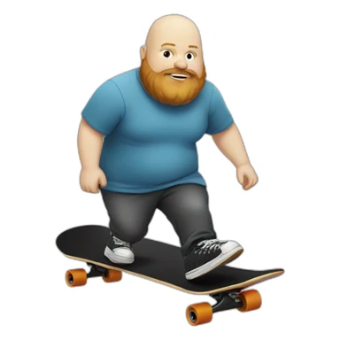 fat white bald skater with dark-blond beard on a skateboard sticker