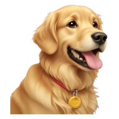 golden retriever sitting down and biting a frisbee sticker