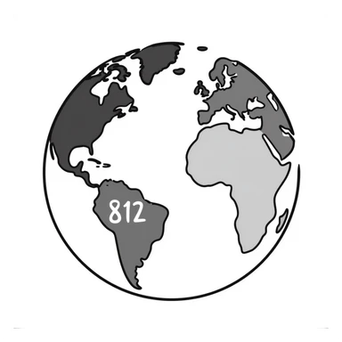 Earth globe with continents shaped like 812 and "812" text label on the globe sticker