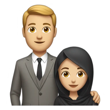 White guy in suit with short brown hair in interracial couple with brown skinned hijabi woman sticker