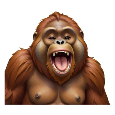 Cinematic Cute Yawning Orangutan Portrait Emoji, Head tilted slightly with a dramatic, wide-open yawn, showcasing a richly textured face with half-closed, sleepy eyes and a relaxed, open expression, Simplified yet irresistibly adorable features, highly detailed, glowing with a soft, cozy jungle glow, high shine, relaxed yet expressive, stylized with a dash of whimsical charm, soft glowing outline, capturing the essence of a drowsy yet affectionate guardian that appears ready to stretch out for a nap! sticker