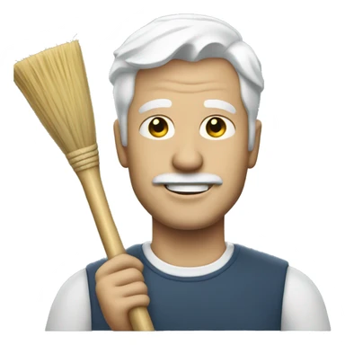 Man with white hair holding a broom sticker