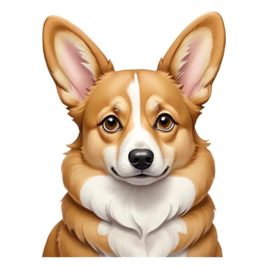 Cinematic Grumpy Fawn Corgi Portrait Emoji, Head tilted slightly with a deeply unimpressed expression, showcasing a dense fawn coat with pronounced white markings, large, droopy brown eyes narrowed into an unamused glare, ears drooping in exasperation, Simplified yet comically expressive features, highly detailed, glowing with a dry, sarcastic glow, high shine, effortlessly judgmental yet dignified, stylized with a touch of cynicism, bright but brooding, soft glowing outline, capturing the essence of an eternally unimpressed yet endearing herder, so lifelike it feels like it could sigh heavily at you in disdain at any moment! sticker