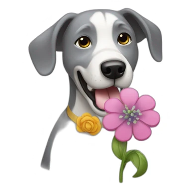 A Grey dog eating a flower and dance  sticker