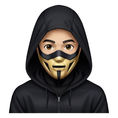 man with black hooded jacket and a full-black full-face geometric mask sticker