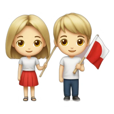 boy and girl holding Japanese flag sticker