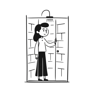 shower with a sliding glass doors sticker