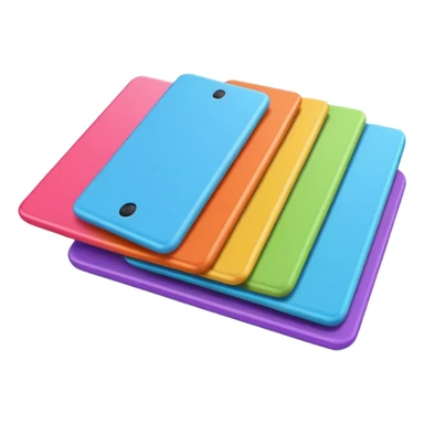 A few 3D cartoon tablets arranged in a neat line, soft shadow below, minimal white background, smooth texture, Memoji-style rendering. sticker
