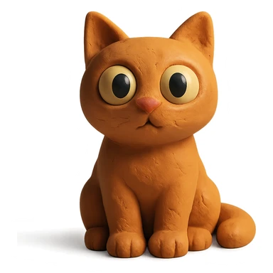 cat sitting with big eyes and soft lighting in claymation style sticker