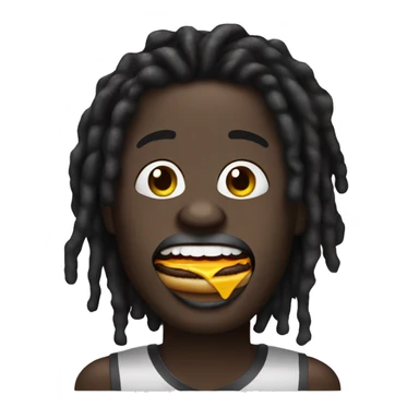 Dark skin black guy with black dreadlocks and big lips with make up on face eating a burger  sticker