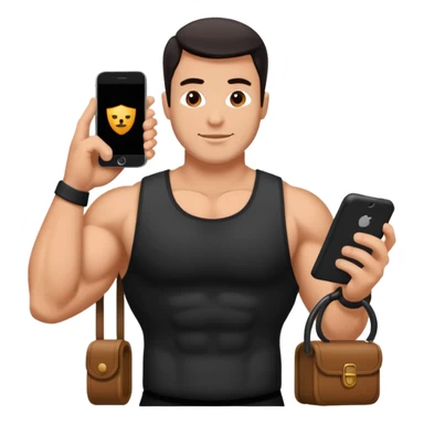 Mec musclé avec un téléphone dans les mains qui navigue sur so téléphone sticker