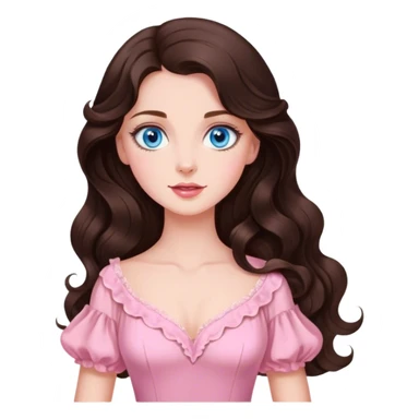 Beautiful royal Brunette with blue eyes and long wavy  hair in pink vintage  sticker